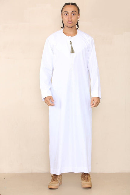 Mens White Thobe Jubba Saudi Islamic Arab Eid Emirati Kaftan Jubbah Tassel Robe