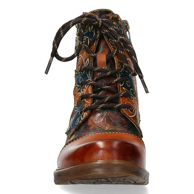 Laura Vita Anita 006 Camel Brown Floral Womens Gothic Victorian Leather Ankle Boots