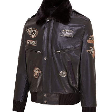 Mens Leather Bomber Jacket Air Force Badge Pilot Flying US Aviator Jacket