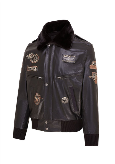 Mens Leather Bomber Jacket Air Force Badge Pilot Flying US Aviator Jacket