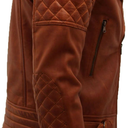 Mens Quilted Leather Biker Jacket-Bordeaux