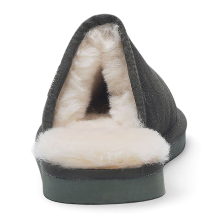 Men's Genuine Sheepskin Olive Green Suede Mule Winter Warm Non-Slip - Highland