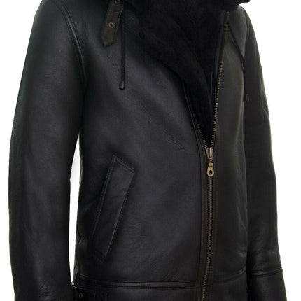 Mens Hooded Sheepskin Leather B3 Flying Jacket-Columbus