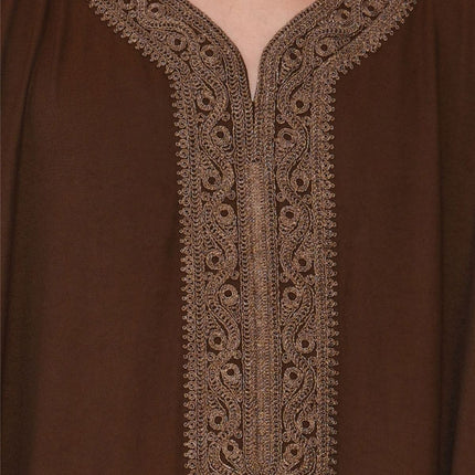 Men's Ramadan Dark Brown Moroccan Thobe Robe Djellaba Gandoura Eid Jubba- HM67