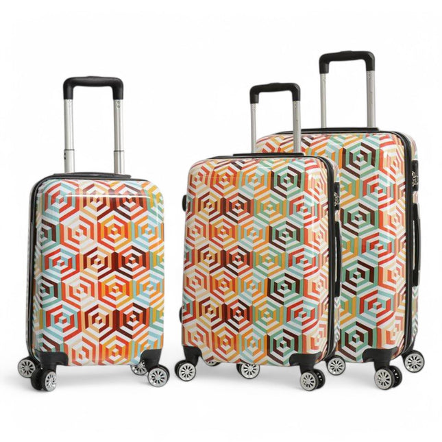 Strong Expandable Hard Shell Dual 4 Wheel Suitcase Set Print Luggage Cabin Travel Bag