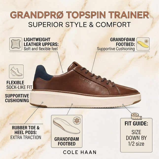 Cole Haan Men's GrandPro Luxe Mile Trainer Brown Leather Sneakers - C45103