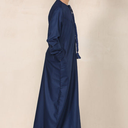 Boy's Kids Navy Blue Thobe Emirati Jubba Islamic Clothing Kaftan Eid String Tassel