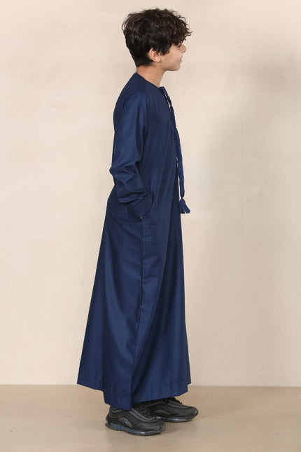 Boy's Kids Navy Blue Thobe Emirati Jubba Islamic Clothing Kaftan Eid String Tassel