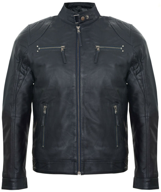 Mens Moto Leather Biker Jacket-Taiwan