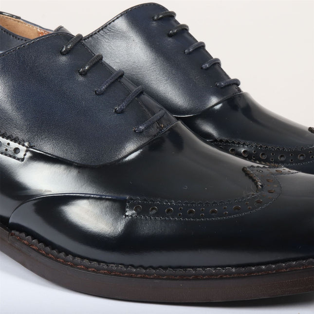 Justin Reess Men's Blue Patent Leather Brogue Formal Shoes - Harry