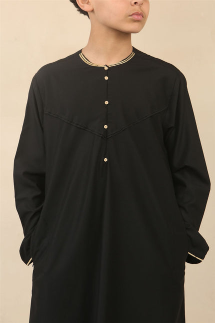 Kid's Boys Black Omani Eid Thobe  Saudi Emirati Jubba Robe