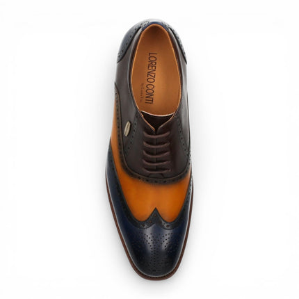 Lorenzo Conti Men's Blue Brown Leather Brogue Oxford DressShoes - Antonin 01