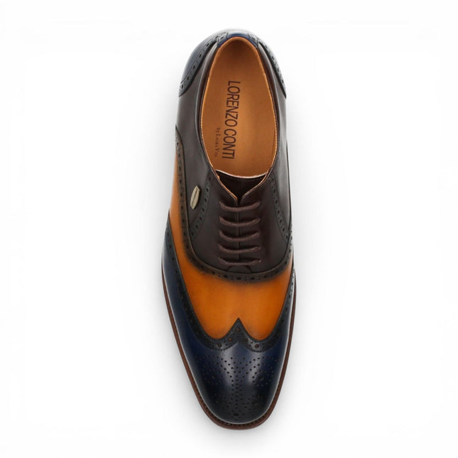 Lorenzo Conti Men's Blue Brown Leather Brogue Oxford DressShoes - Antonin 01