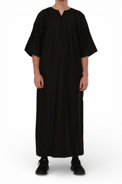 Men's Ramadan Black Moroccan Gandoura Thobe Robe Djellaba Eid Jubba- TT-006