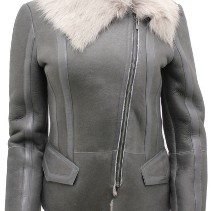 Womens Grey Toscana Shearling Flying Jacket-Teresina