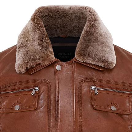 Mens Leather Jacket Trucker Removable Sheepskin Collar Casual Jacket