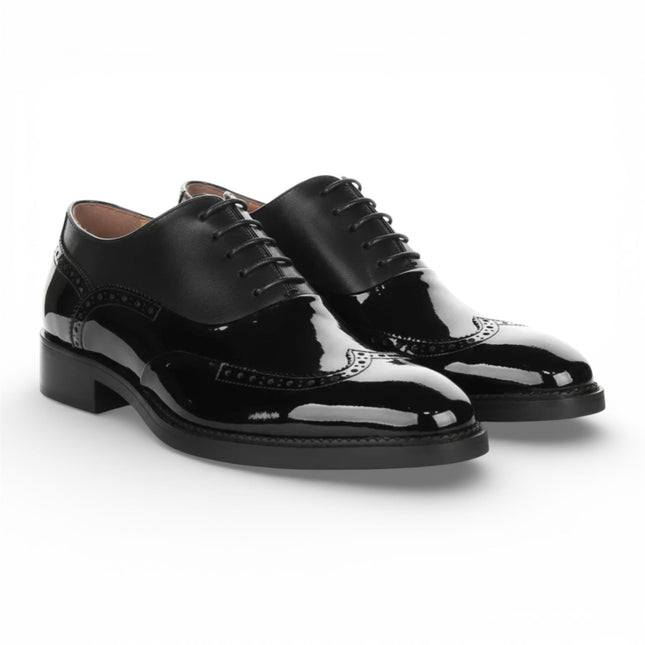 Justin Reess Men's Black Patent Leather Brogue Shoes - Harry