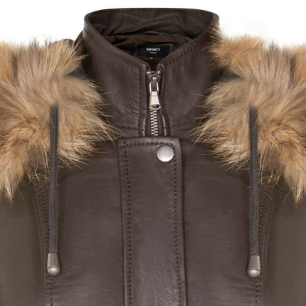 Womens Warm Leather Hooded Parka Jacket-Northwich