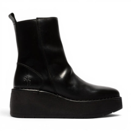Fly London Women’s Black Leather Wedge Heel Platform Ankle Boots - HEIJ272