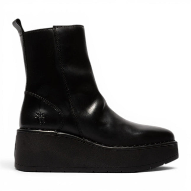 Fly London Women’s Black Leather Wedge Heel Platform Ankle Boots - HEIJ272