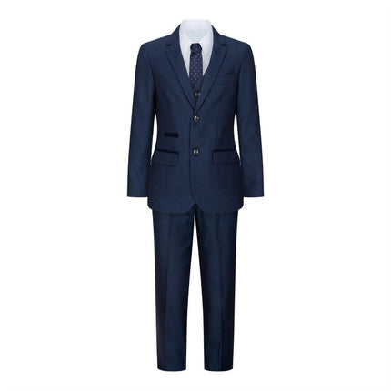 Boys 3 Piece Navy Blue Birdseye Tweed Suit