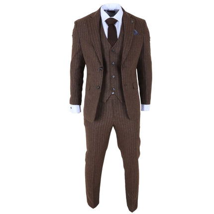 Men's Brown Pinstripe 3 Piece Slim Fit Formal Dinner Suit