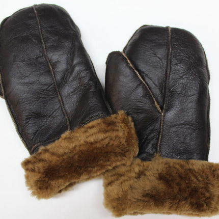 Unisex Brown Ginger Real Sheepskin Leather Shearling Gloves Warm Mittens
