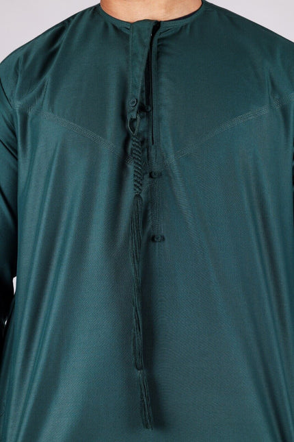 Men's Green Thobe Emirati Islamic Jubba Robe Eid Tassel Regular Fit