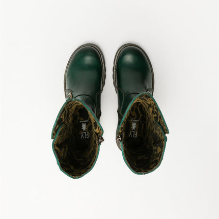 Fly London Womens Green Mes 2 Wedge Heel Buckle Mid-Calf Leather Zip Platform Boots