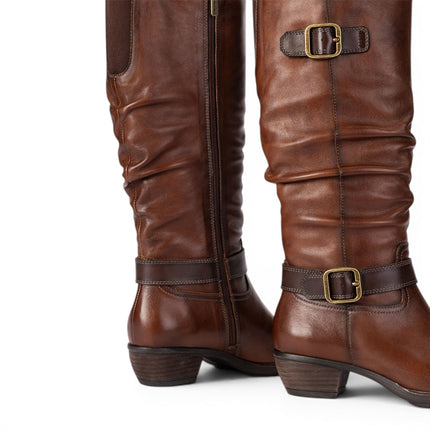 Pikolinos Women's Brown Leather Heel Knee-High Long Boots - Utiel