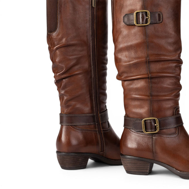 Pikolinos Women's Brown Leather Heel Knee-High Long Boots - Utiel
