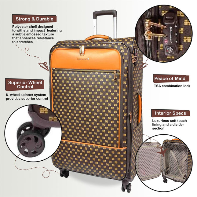 Lightweight Brown Cabin Suitcase Luggage Travel Bag