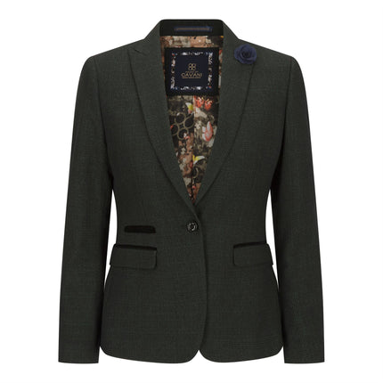 Women's Tweed Green Check Blazer Wool Classic Jacket