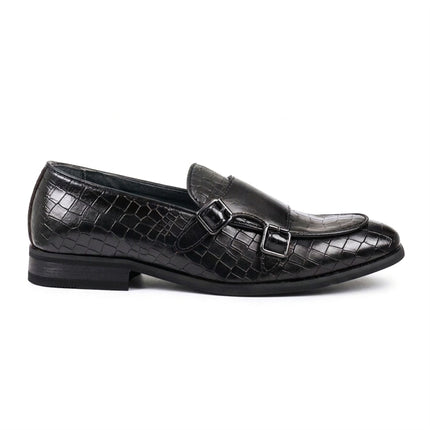 Men's Black Vegan Leather Double Monk Strap Loafer Shoes