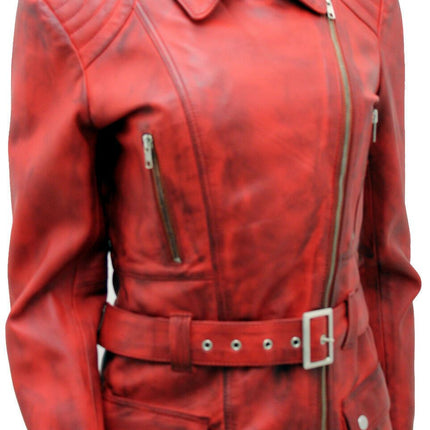 Womens Long Leather Biker Jacket-Quito