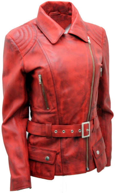 Womens Long Leather Biker Jacket-Quito