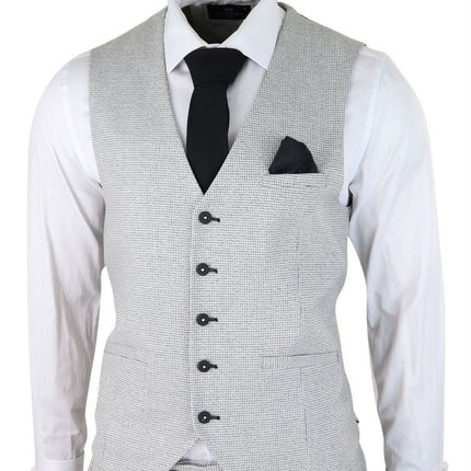 Mens 3 Piece Light Grey Check Tweed Retro Classic Suit