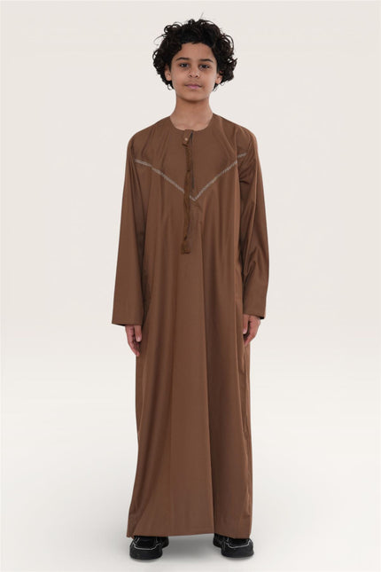 Kids Boys Eid Camel Brown Moroccan Thobe Robe Djellaba Ramadan Eid Jubba- K-HM10