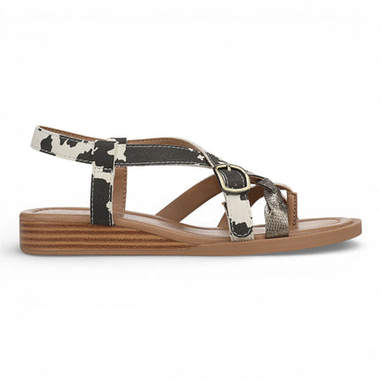 Blowfish Malibu Women's Black White Micro Wedge Strappy Sandals - April